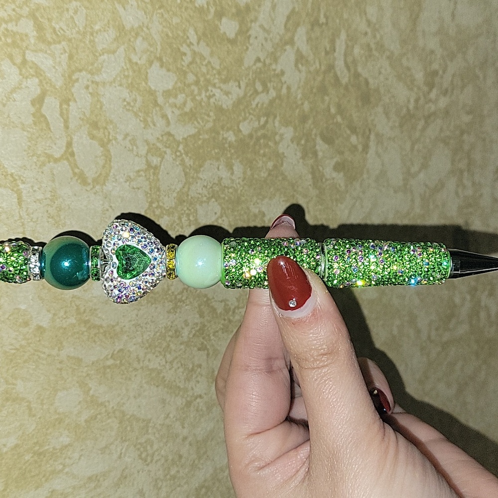 Green Beaded Pen with Heart Detail